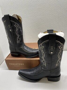 NEW Forastero Mens Leather Western Cowboy Embroidered Boots Size 7 Black 58879